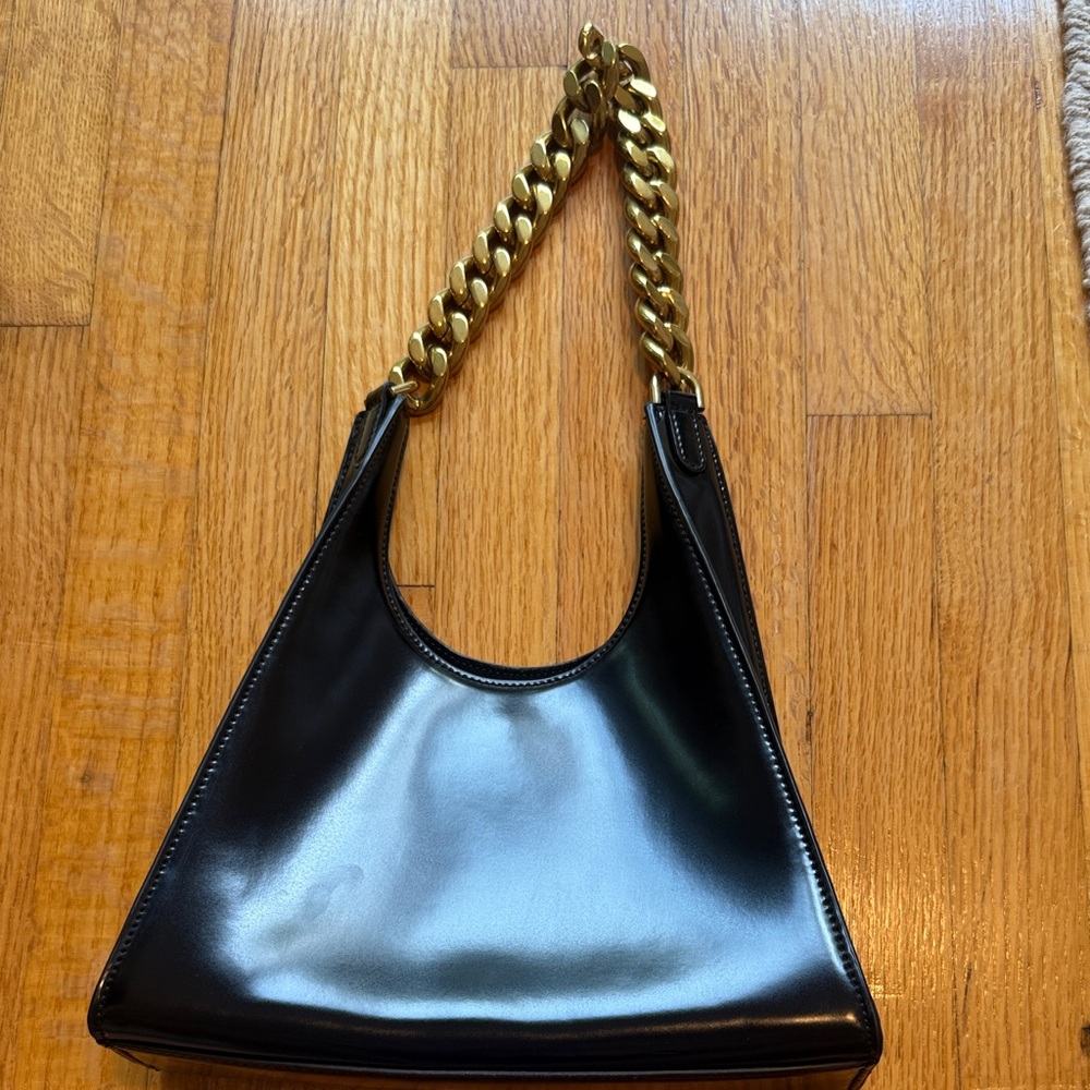 STAUD Black Shoulder Bag with Gold Chain